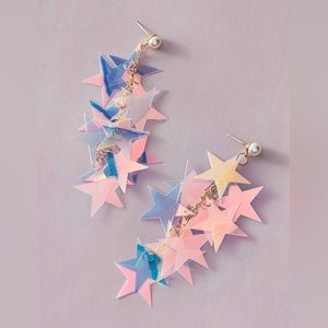 1pair Pearl Decor Iridescence Star Design Drop Earrings